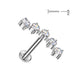 Curved 5-stone CZ threadless flat back stud in silver, 16G ASTM F-136 implant grade titanium for helix, conch & cartilage piercings