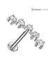 Implant Grade Threadless Titanium Flat Back Cartilage Stud – Curved 5‑Stone CZ