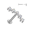 Implant Grade Threadless Titanium Flat Back Cartilage Stud – Curved 5‑Stone CZ
