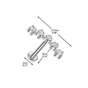 Implant Grade Threadless Titanium Flat Back Cartilage Stud – Curved 5‑Stone CZ