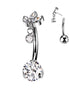 Implant-grade titanium threadless belly button ring with marquise CZ bottom and round bezel dangle top – Silver | Pressha