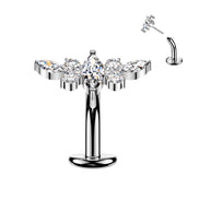 Implant-grade titanium threadless belly ring with marquise CZ center and CZ wing top – Silver | Pressha