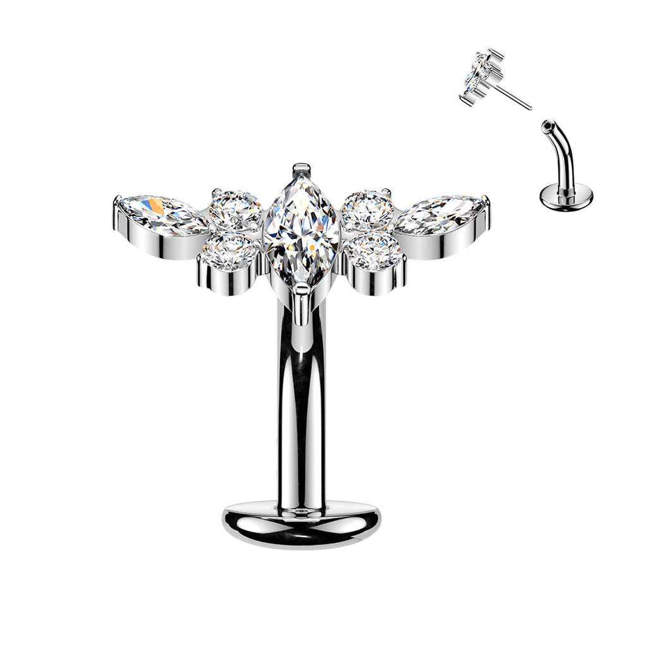 Marquise CZ & Winged Accent Titanium Belly Ring – 14G Threadless Floating Navel Barbell