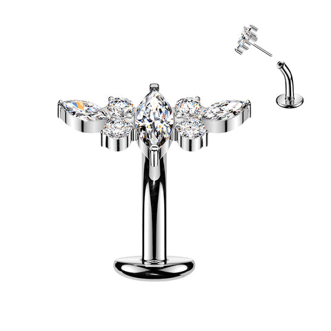 Titanium Threadless Belly Ring – Marquise CZ Center & CZ Wing Top