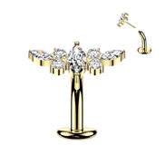 Implant-grade titanium threadless belly ring marquise CZ and wing top – Gold | Pressha