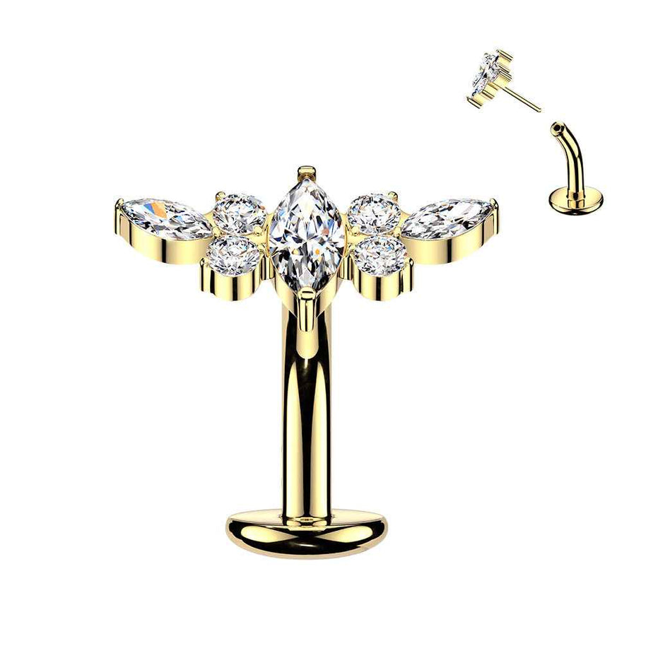 Marquise CZ & Winged Accent Titanium Belly Ring – 14G Threadless Floating Navel Barbell