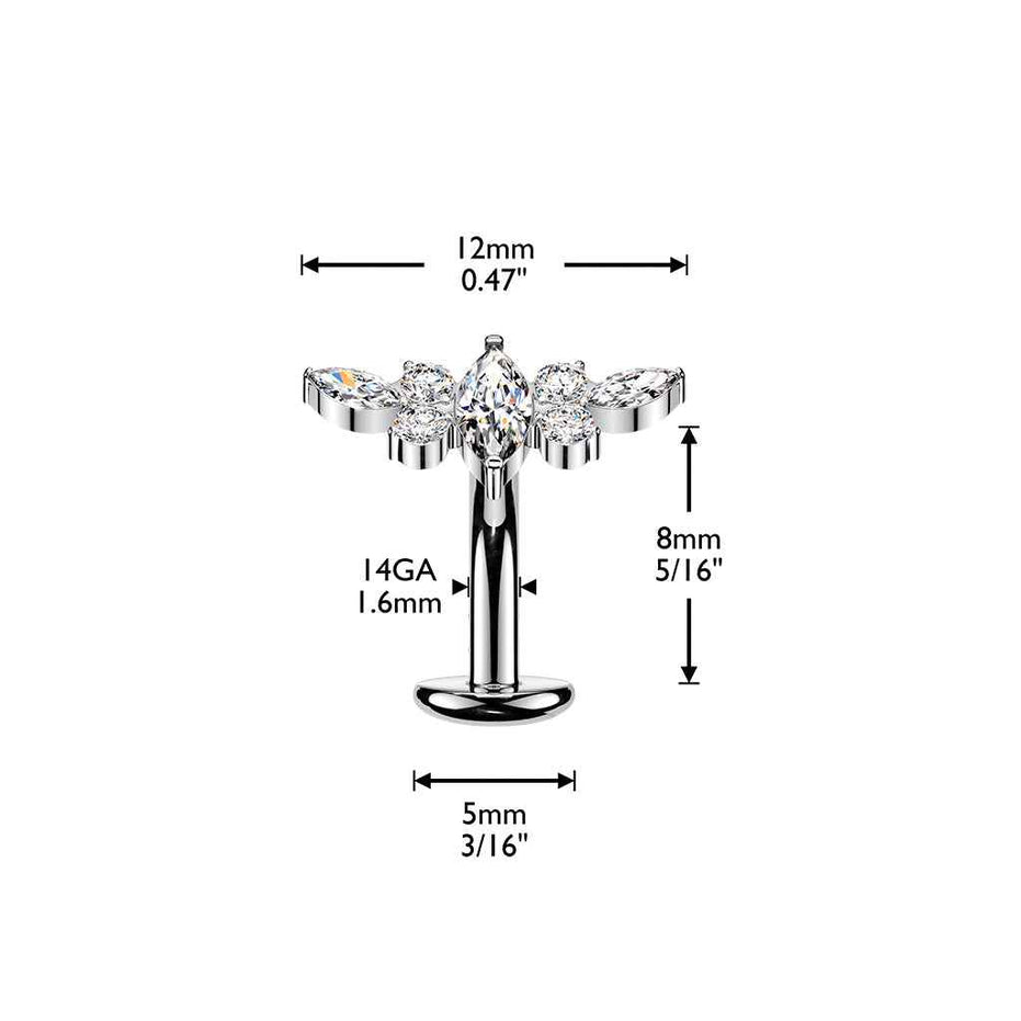 Marquise CZ & Winged Accent Titanium Belly Ring – 14G Threadless Floating Navel Barbell
