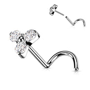 Prong Set CZ & Opal Trinity Nose Stud – 20G & 18G Implant Grade Titanium Nose Screw