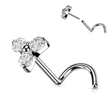Prong Set CZ Trinity Nose Stud in silver, implant grade titanium, nose screw, 20G/18G
