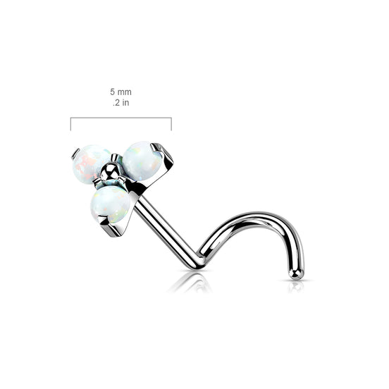 Prong Set CZ & Opal Trinity Nose Stud close-up, implant grade titanium, 20G/18G