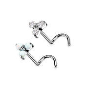 Prong Set CZ & Opal Trinity Nose Stud – 20G & 18G Implant Grade Titanium Nose Screw