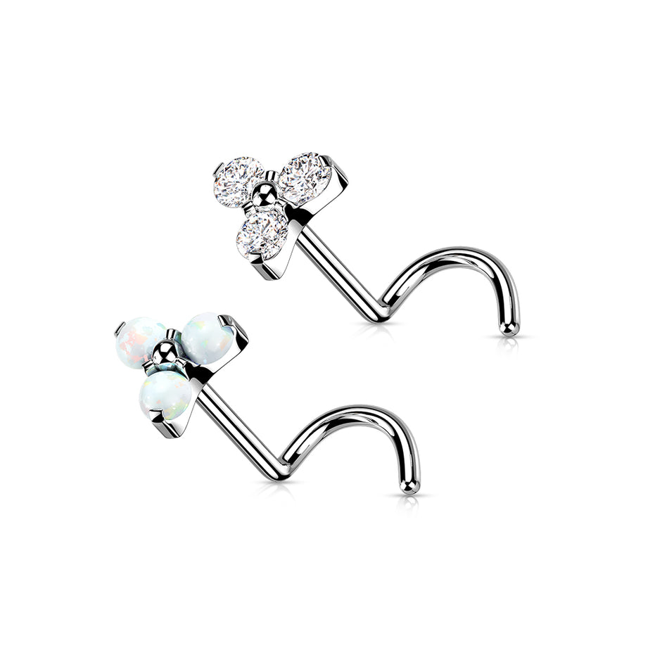 CZ & Opal Trinity Nose Screw Stud – 20G & 18G Implant Grade Titanium - Pressha