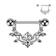 CZ Vine Dangle Nipple Barbell — 14G 316L Surgical Steel