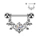 CZ Vine Dangle Nipple Barbell in silver, 316L surgical steel with brass vine charm, 14G
