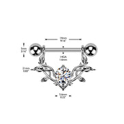 CZ Vine Dangle Nipple Barbell — 14G 316L Surgical Steel