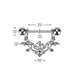 CZ Vine Dangle Nipple Barbell size diagram in silver, 316L surgical steel, 14G