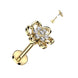 Hollow flower CZ flat back labret in gold PVD over surgical steel, 16G internally threaded flat back stud