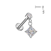 316L Flat Back Labret — Bezel & Diamond CZ Dangle