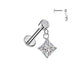 Bezel and diamond-cut CZ dangle flat back stud in silver, 16G 316L surgical steel internally threaded labret for helix and conch