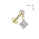Bezel and diamond-cut CZ dangle flat back stud in 14K gold tone, 16G 316L surgical steel for cartilage and conch piercings