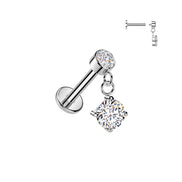 316L surgical steel threadless flat back stud with triple CZ push-in top – Silver | Pressha