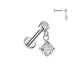 Solitaire CZ dangle flat back stud in silver, 16G 316L surgical steel threadless push-in for helix, conch & cartilage piercings