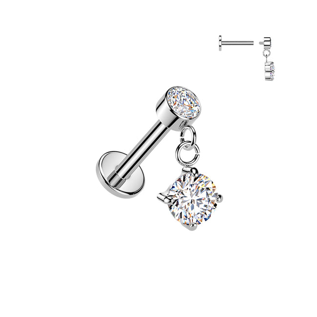316L surgical steel threadless flat back stud with triple CZ push-in top – Silver | Pressha