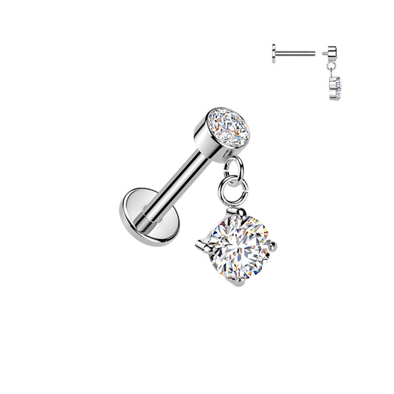 316L surgical steel threadless flat back stud with triple CZ push-in top – Silver | Pressha
