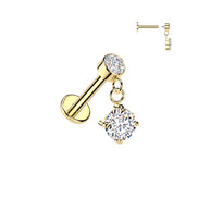 316L surgical steel threadless flat back stud with triple CZ top – Gold | Pressha