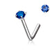 Round CZ Prong Set L-Bend Nose Stud in blue cubic zirconia, 316L surgical steel, L-bend post, 20G/18G