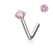 Round CZ Prong Set L-Bend Nose Stud in pink cubic zirconia, 316L surgical steel, L-bend post, 20G/18G