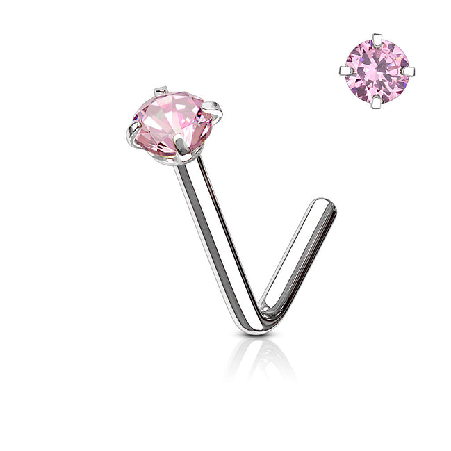Round CZ Prong Set Nose Stud – 20G & 18G 316L Surgical Steel L-Bend Nose Ring