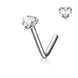 Heart CZ Prong Set Nose Stud in silver, 316L surgical steel, L-bend post, 20G/18G