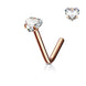 Heart CZ Prong Set Nose Stud in rose gold, 316L surgical steel, L-bend post, 20G/18G