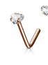Heart CZ Prong Set Nose Stud in rose gold, 316L surgical steel, L-bend post, 20G/18G