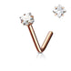 Square Princess Cut CZ Nose Stud in rose gold, 316L surgical steel, L-bend post, 18G/20G