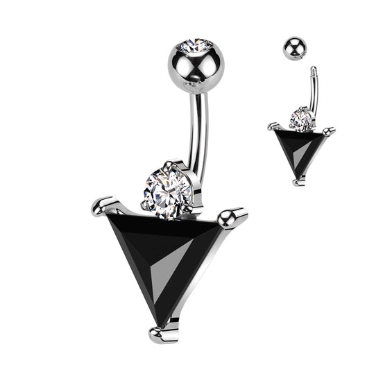 Black Triangle CZ Belly Button Ring – 316L Surgical Steel Navel Jewelry