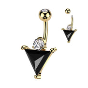 316L surgical steel dark triangle CZ belly ring – Gold/Black | Pressha