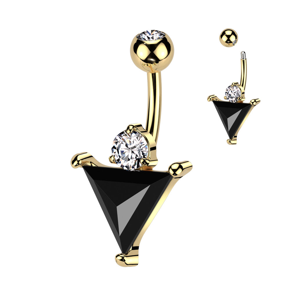 316L surgical steel dark triangle CZ belly ring – Gold/Black | Pressha
