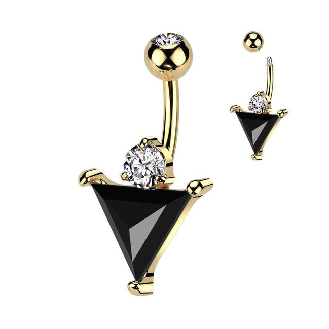 Dark Triangle CZ Belly Button Ring – 14G 316L Surgical Steel Navel Barbell