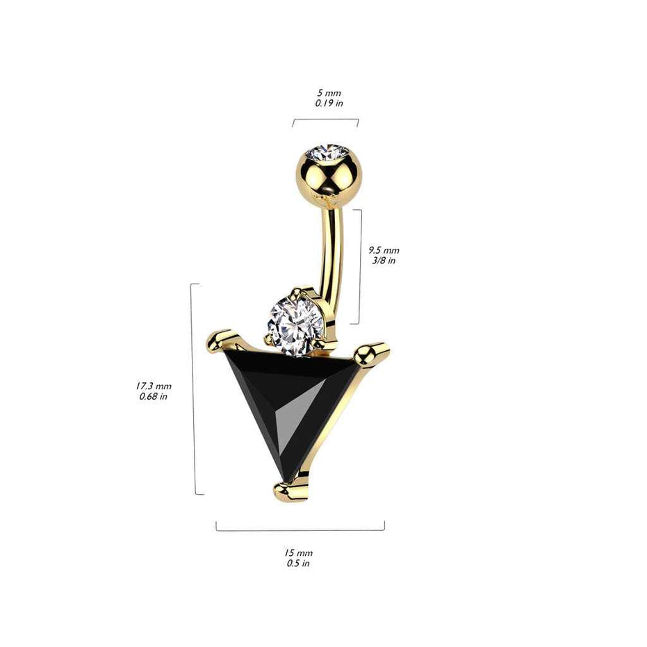 Dark Triangle CZ Belly Button Ring – 14G 316L Surgical Steel Navel Barbell