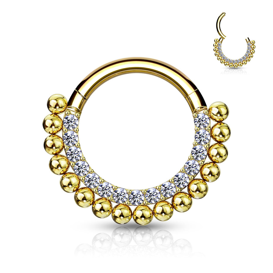 16G Hinged Segment Septum & Daith Clicker Hoop in gold PVD, 316L surgical steel, 8mm/10mm
