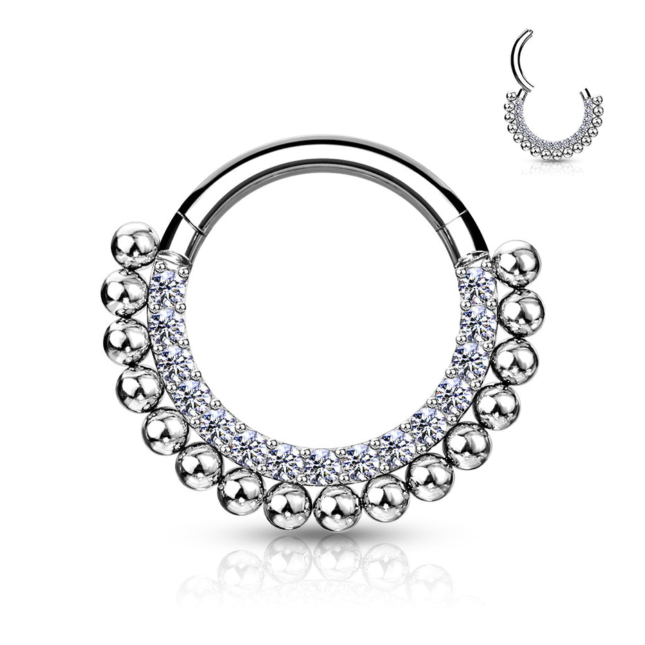 16G Hinged Segment Septum & Daith Clicker Hoop in silver, 316L surgical steel, 8mm/10mm