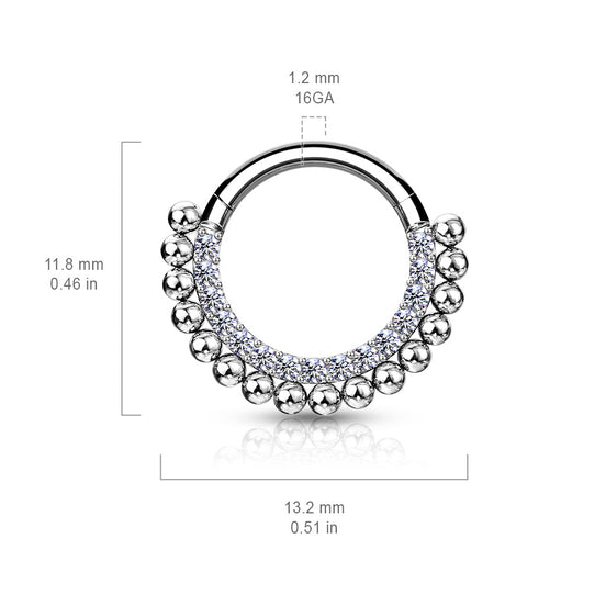 16G Hinged Segment Septum & Daith Clicker Hoop close-up in silver, 316L surgical steel, 8mm/10mm