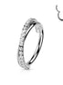 Criss-cross CZ pavé clicker hoop in silver, 16G 316L surgical steel hinged clicker for helix, conch & lobe piercings
