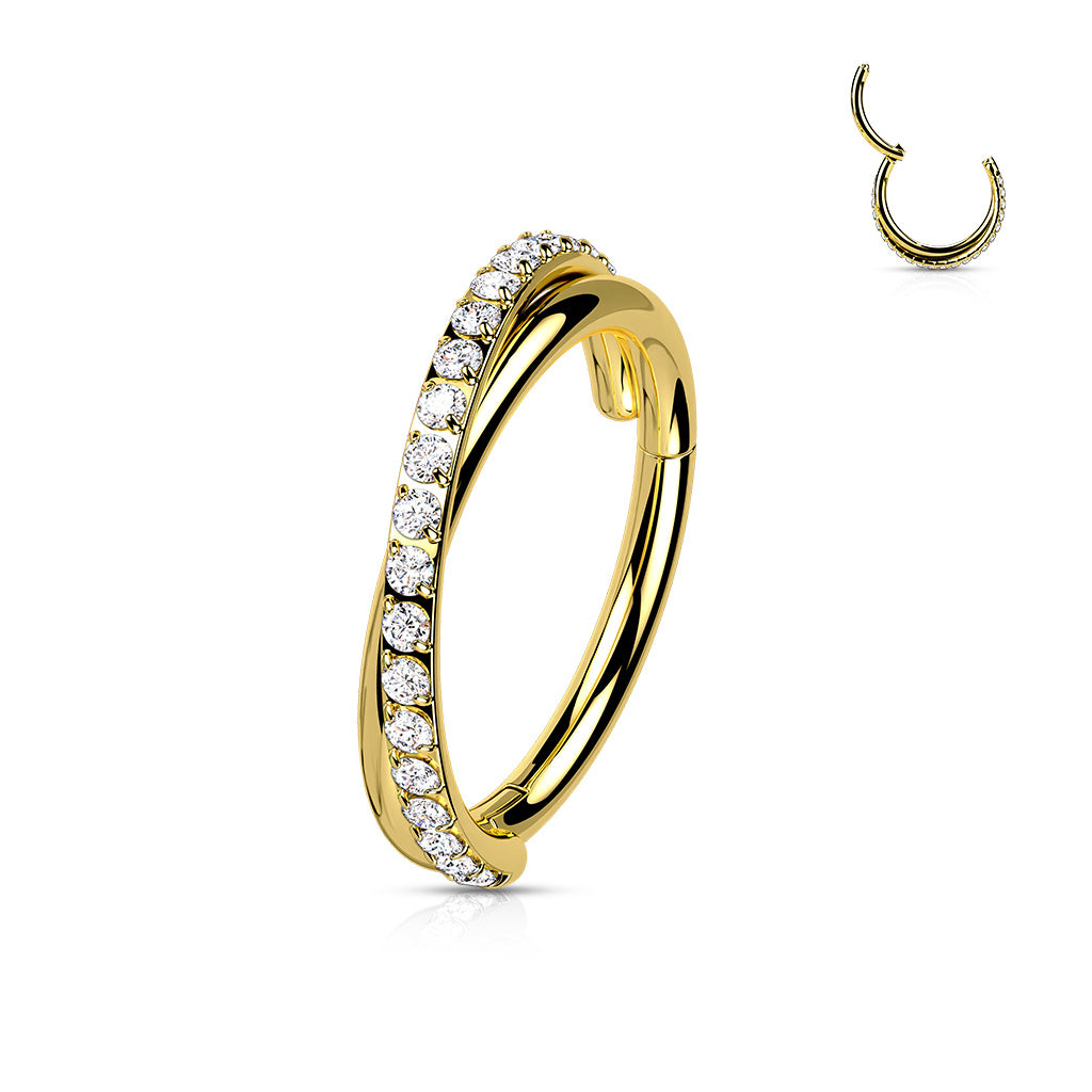 316L surgical steel criss-cross CZ pavé clicker hoop – Gold | Helix, cartilage, lobe & conch | Pressha