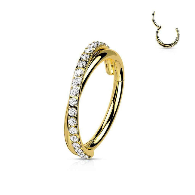 Criss-Cross CZ Pavé Clicker Hoop – 16G 316L Surgical Steel