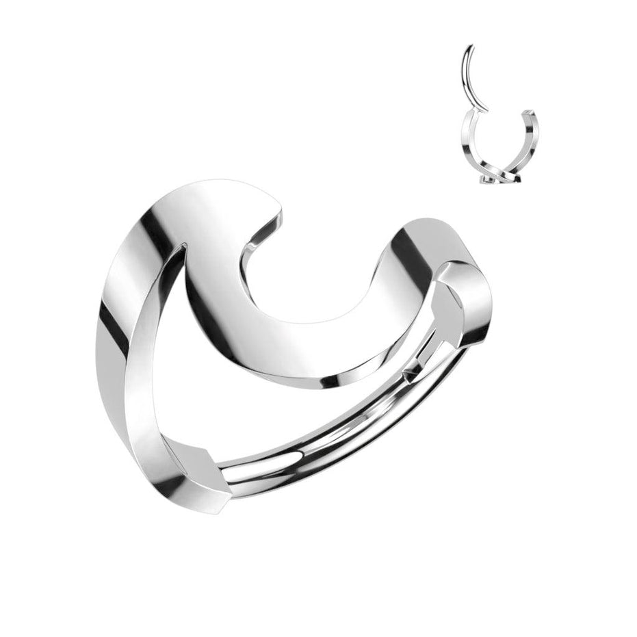 Swish wave clicker hoop in silver, 16G 316L surgical steel hinged clicker for conch and helix piercings