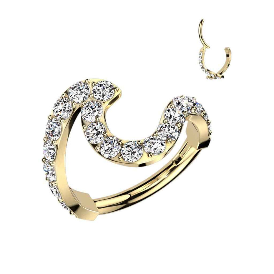 CZ Wave Hinged Clicker Hoop – 16G 316L Surgical Steel