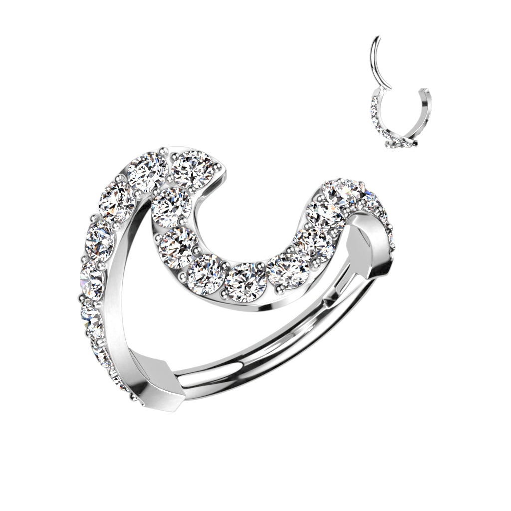 316L surgical steel CZ wave clicker ring – Silver | Conch, helix & cartilage | Pressha